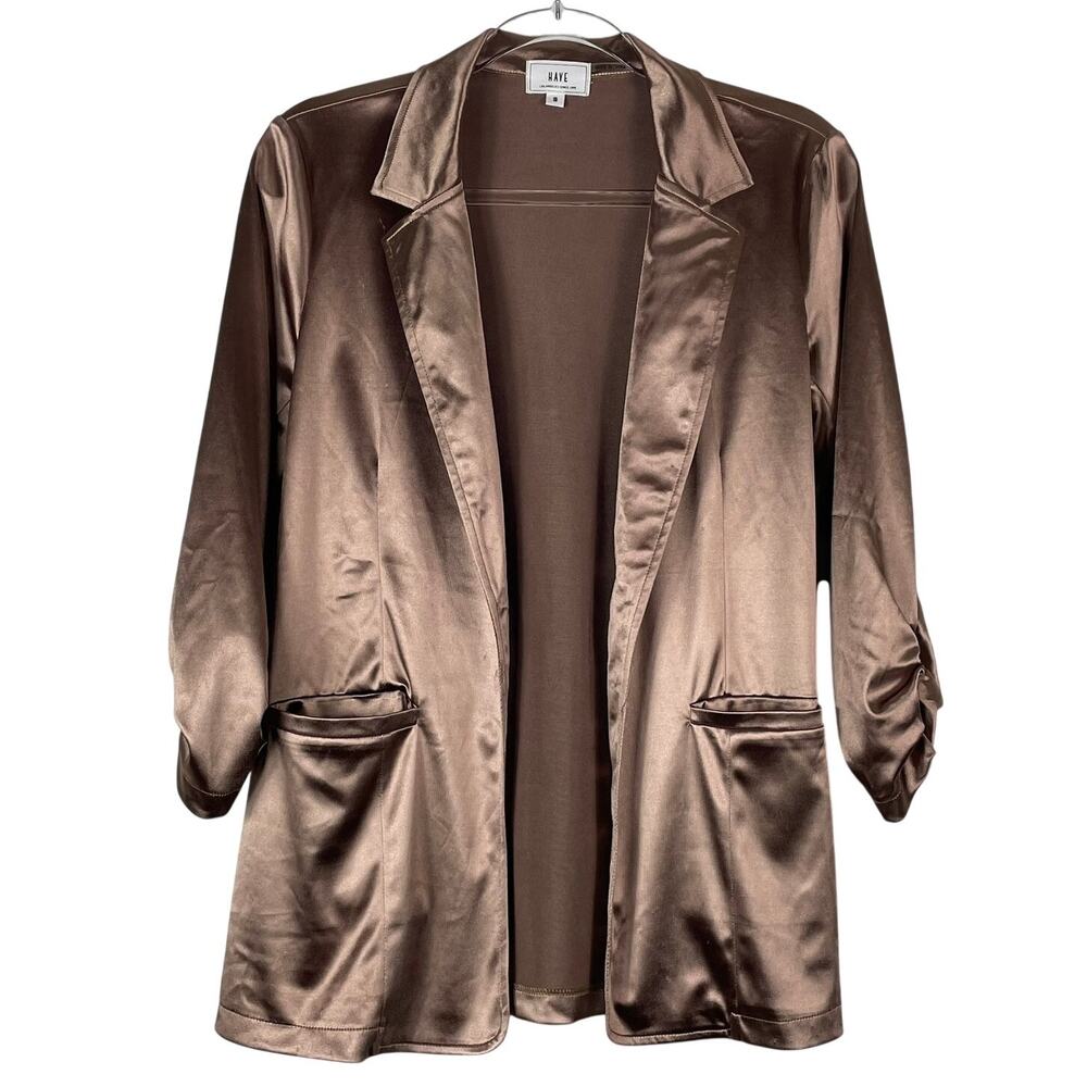 Women's Copper Satin Jacket Blazer Open Front Pockets Size Small Dressy Event